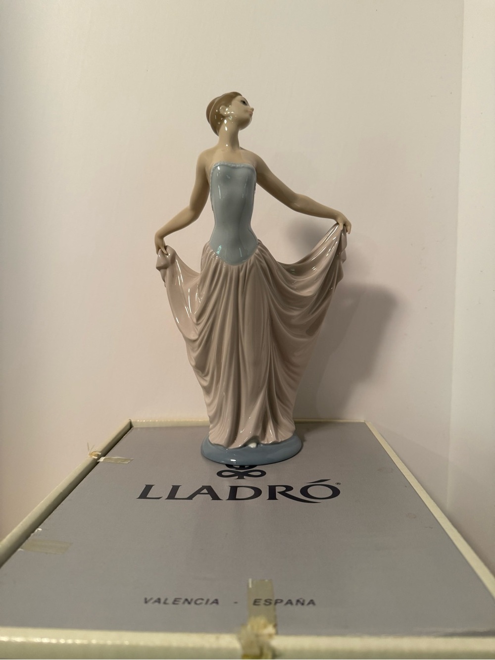 Lladro Porcelain Ballerina in Light Blue and Blush